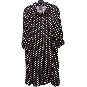 Marina Rinaldi Black Printed Long Sleeve Button Down Dress Size 16